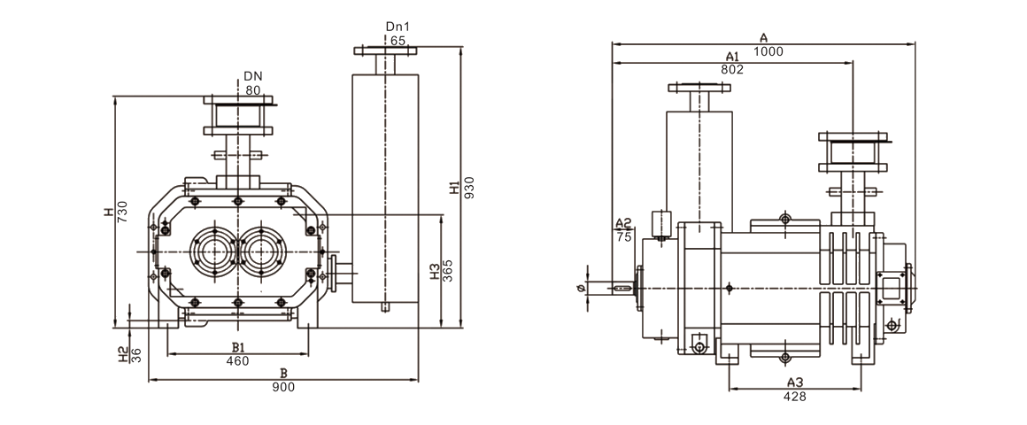RSP800榦式螺桿真空泵 尺寸圖