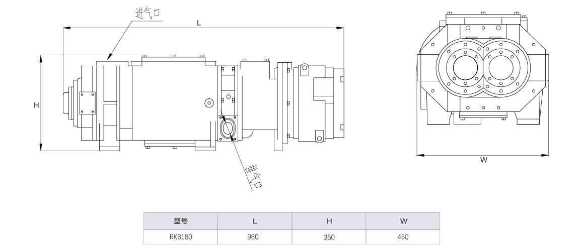 RKB0180榦式螺桿真空泵 水冷尺寸圖