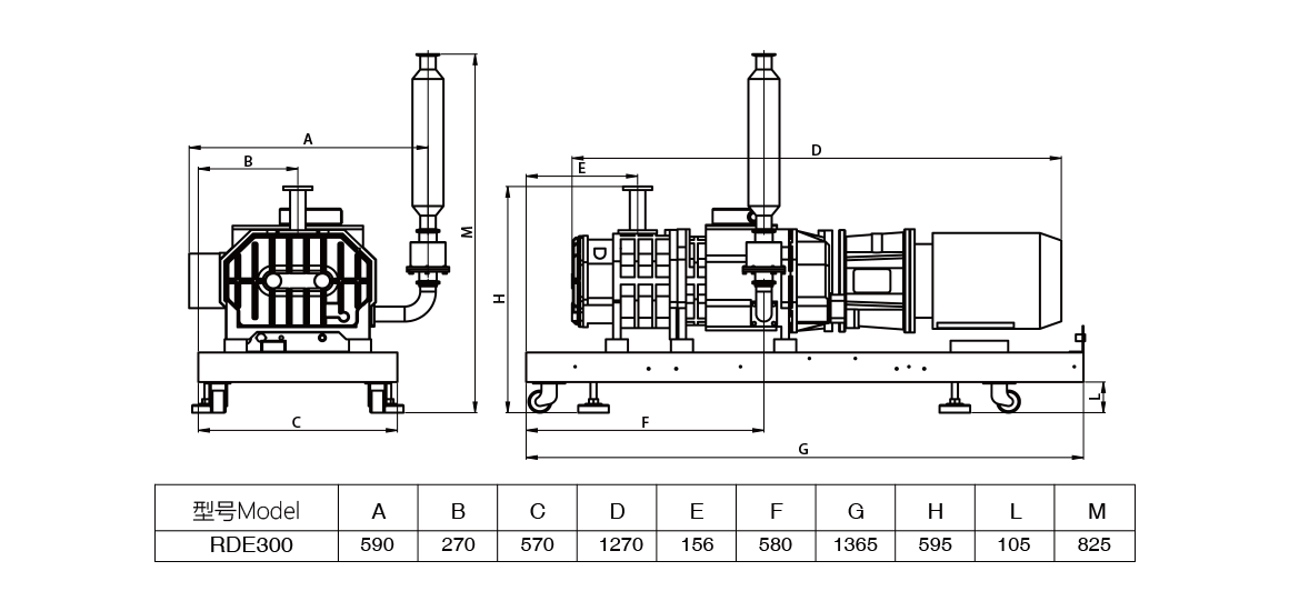 RDE300榦式螺桿真空泵 尺寸圖