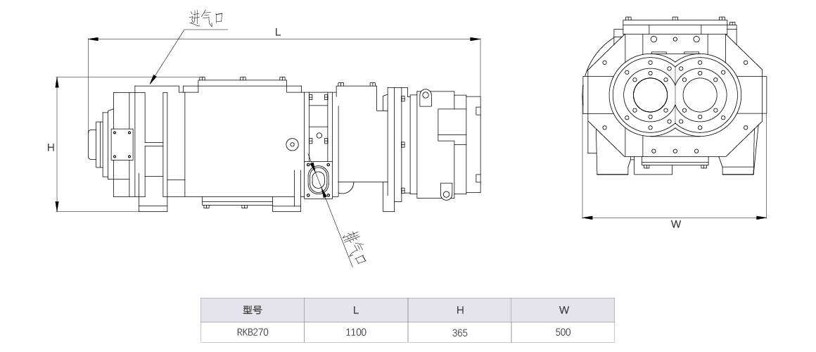 RKB0270榦式螺桿真空泵 水冷尺寸圖